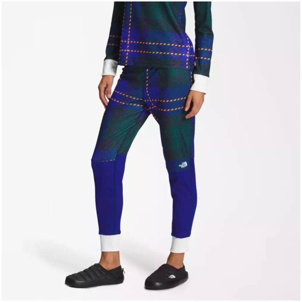 The North Face Women’s Sz M Blue Plaid Pants Waffle Base Layer Pull On Thermal